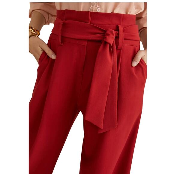 Anthroplogie Red Paperbag Wide-Leg Trousers With Pockets Office, XS (2) NWOT - Picture 4 of 11
